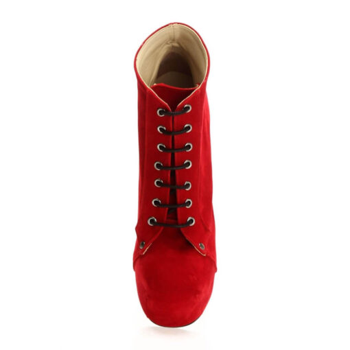 Red Suede Platform Heeled Boots RA-010