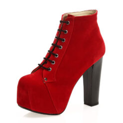 Red Suede Platform Heeled Boots RA-010