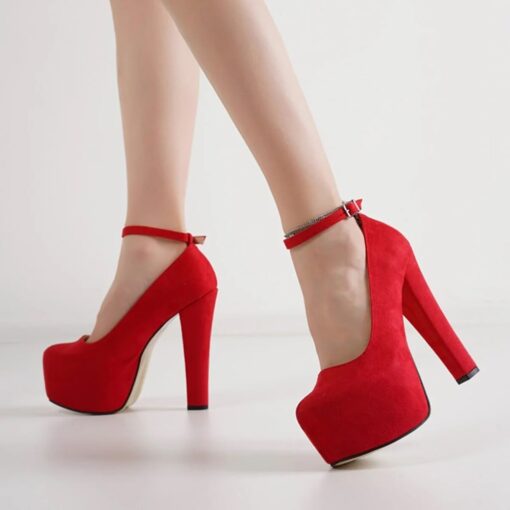 Red Suede Platform Heels Women RA-304