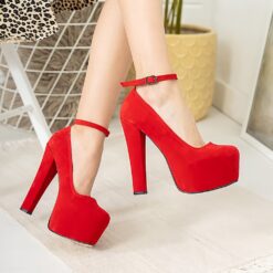 Red Suede Platform Heels Women RA-304