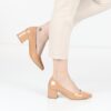 Salmon Shiny Low Heel Dress Shoes for Women MA-024