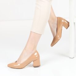 Salmon Shiny Low Heel Dress Shoes for Women MA-024