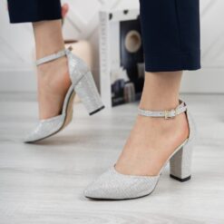 Silver Ankle Strap Pumps for Women RA-062