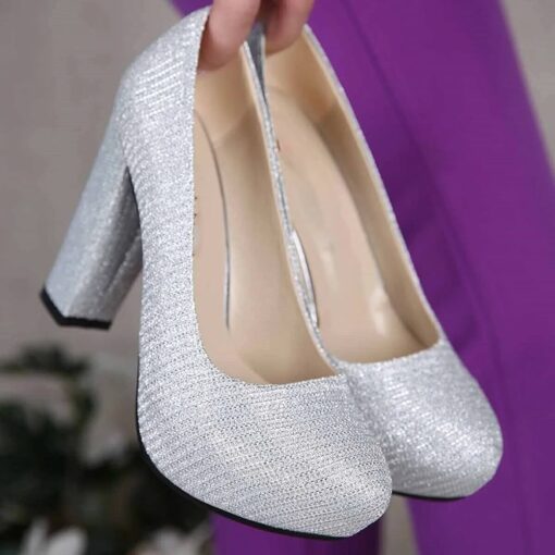 Silver Block Heel Wedding Shoes RA-515