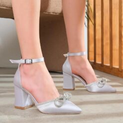 Silver Chunky Heels with Bow RA-032