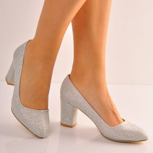 Silver Low Heel Dress Shoes for Women MA-024