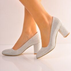 Silver Low Heel Dress Shoes for Women MA-024