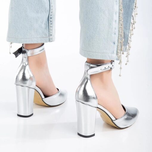 Silver Mirror Ankle Strap Pumps for Women RA-062