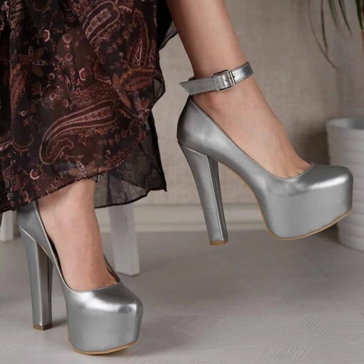 Silver Platform Heels Women RA-304