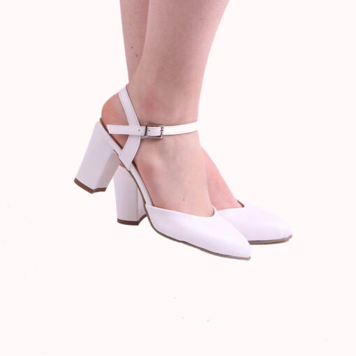 White Ankle Strap Low Heel for Women RA-145