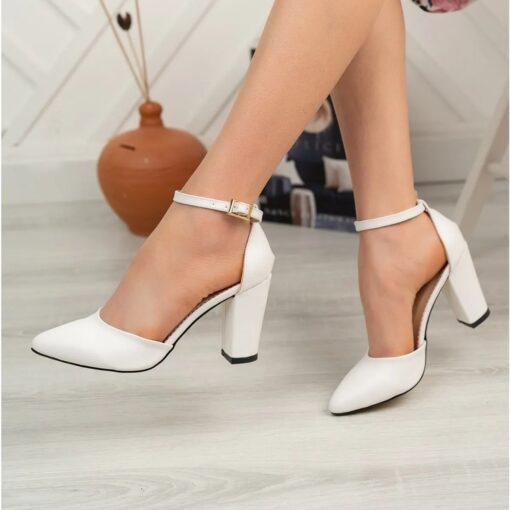 White Ankle Strap Pumps for Women RA-062