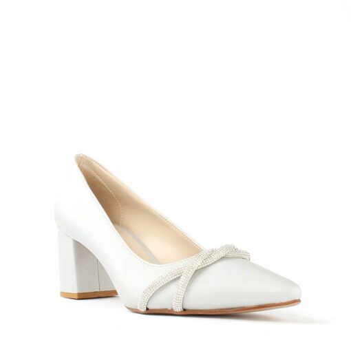 White Satin Bow Heels for Women MA-042