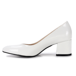 White Shiny Low Heel Dress Shoes for Women MA-024