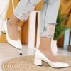 White Shiny Low Heel Dress Shoes for Women MA-024