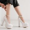 White Shiny Platform Heels Women RA-304