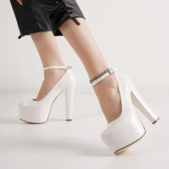 White Shiny Platform Heels Women RA-304