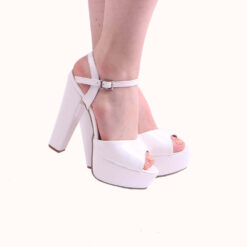 White Shiny Platform Wedding Shoes for Women RA-027